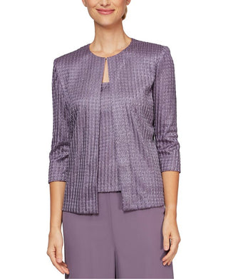 Alex Evenings Women's Textured Twin Set Purple Size Small