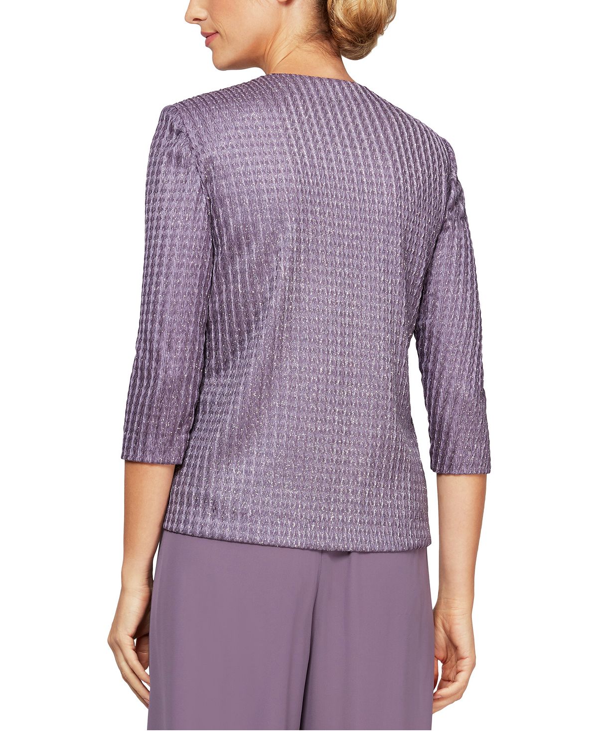 Alex Evenings Women's Textured Twin Set Purple Size Small
