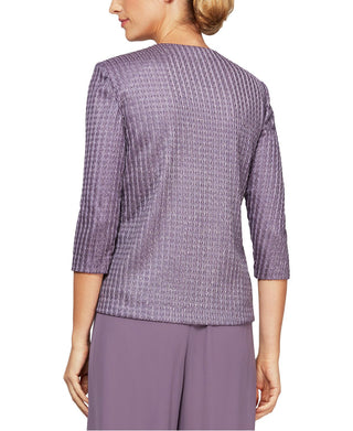 Alex Evenings Women's Textured Twin Set Purple Size Small