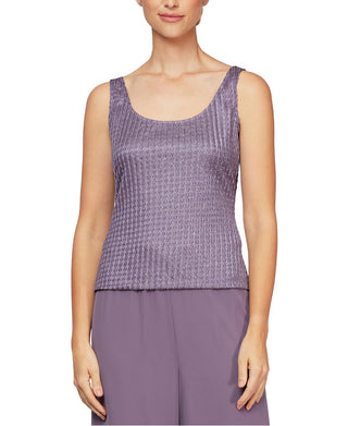 Alex Evenings Women's Textured Twin Set Purple Size Small