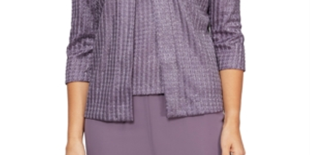 Alex Evenings Women's Textured Twin Set Purple Size Small