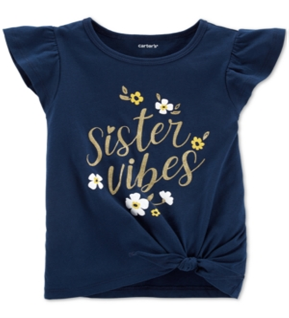Carter's Toddler Girl's Vibes Print Tie Front Cotton T-Shirt Blue Size 3T