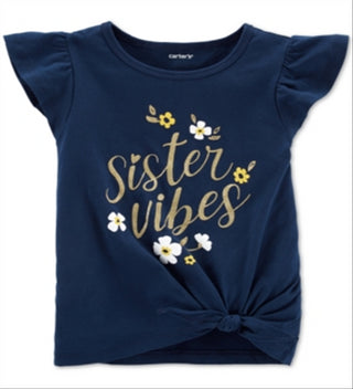 Carter's Toddler Girl's Vibes Print Tie Front Cotton T-Shirt Blue Size 3T