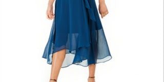 NY Collection Women's Crinkle Chiffon Faux Wrap Dress Blue Size Petite XL