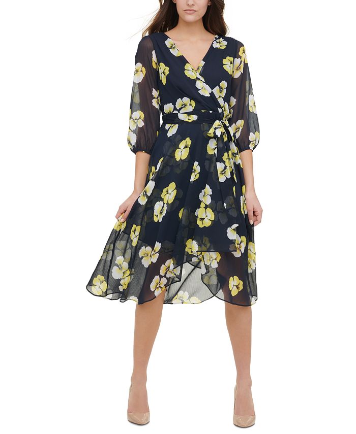 Tommy Hilfiger Women's Petunia Floral MIDI Dress Blue Size 18