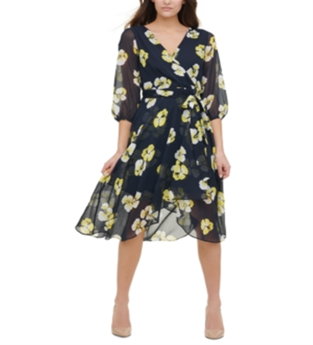 Tommy Hilfiger Women's Petunia Floral MIDI Dress Blue Size 18