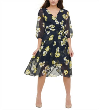 Tommy Hilfiger Women's Petunia Floral MIDI Dress Blue Size 18