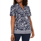 Karen Scott Women's Floral Print Button up Shirt Blue Size Small