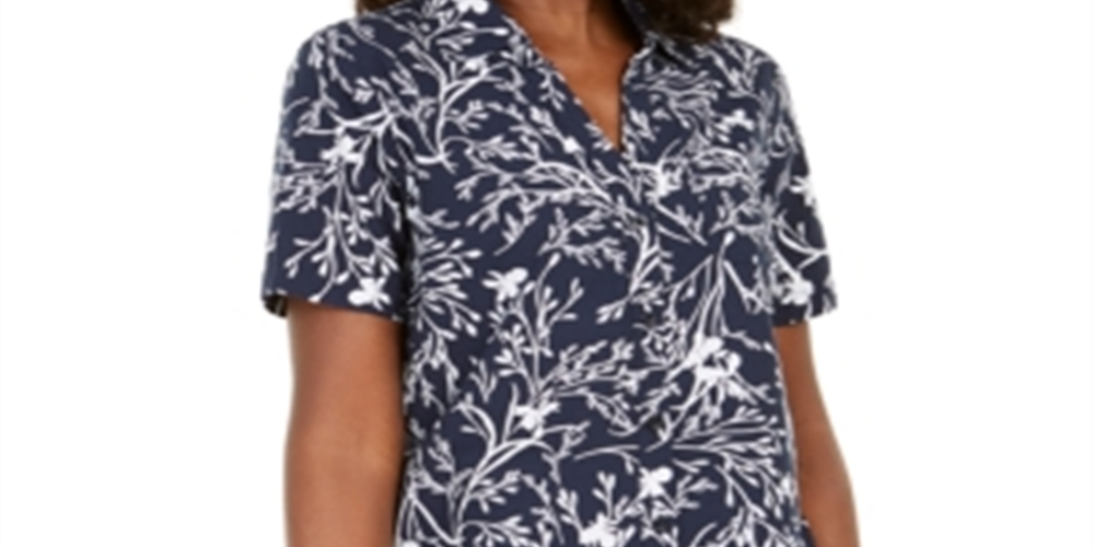 Karen Scott Women's Floral Print Button up Shirt Blue Size Small