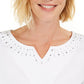Karen Scott Women's Cotton Studded Split Neck Top White Size XS