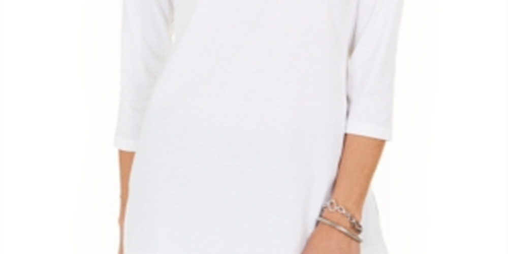 Karen Scott Women's Cotton Studded Split Neck Top White Size XS