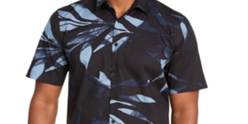 Alfani Men's Leaf Print Shirt Black Size Small