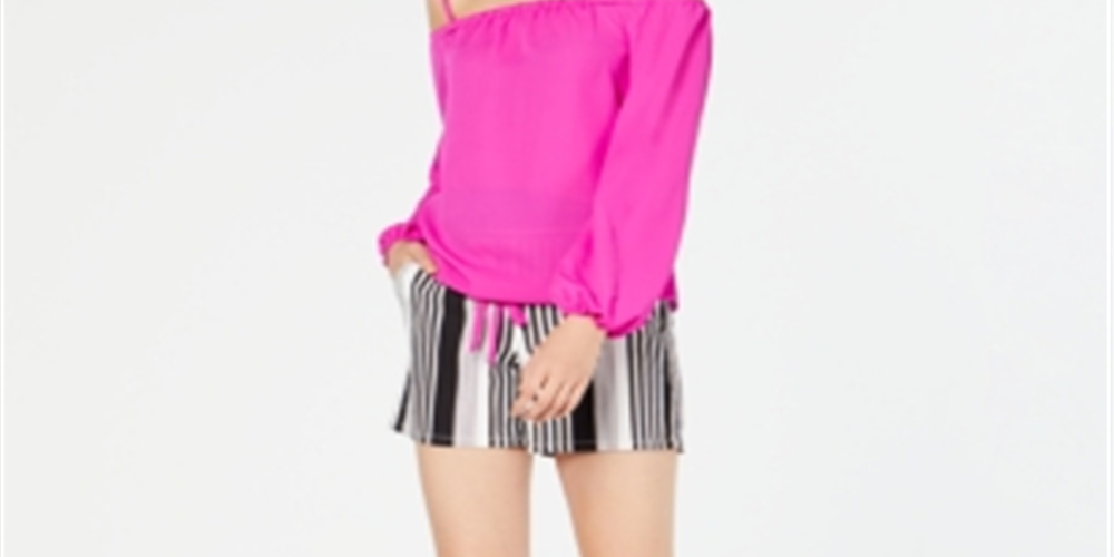 INC International Concepts Women's Striped Paper Bag Tie Front Shorts Black Size PXL
