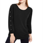 NY Collection Women's Split Sleeve Top Black Size Petite Large