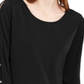 NY Collection Women's Split Sleeve Top Black Size Petite Large