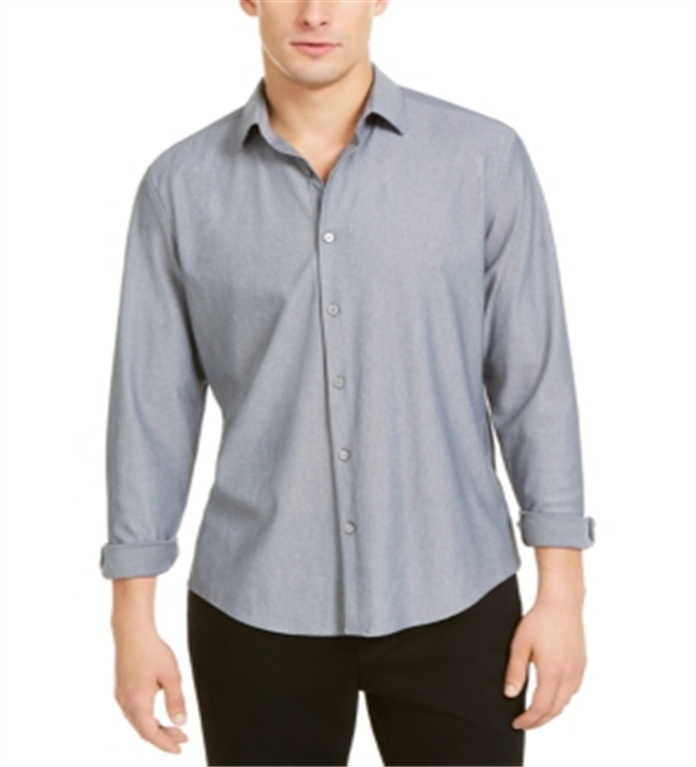 Alfani Men's Knit Long Sleeve Shirt Gray Size Small