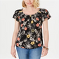 Style & Co Women's Printed Short Sleeve Scoop Neck T-Shirt Top Black Size Petite Small