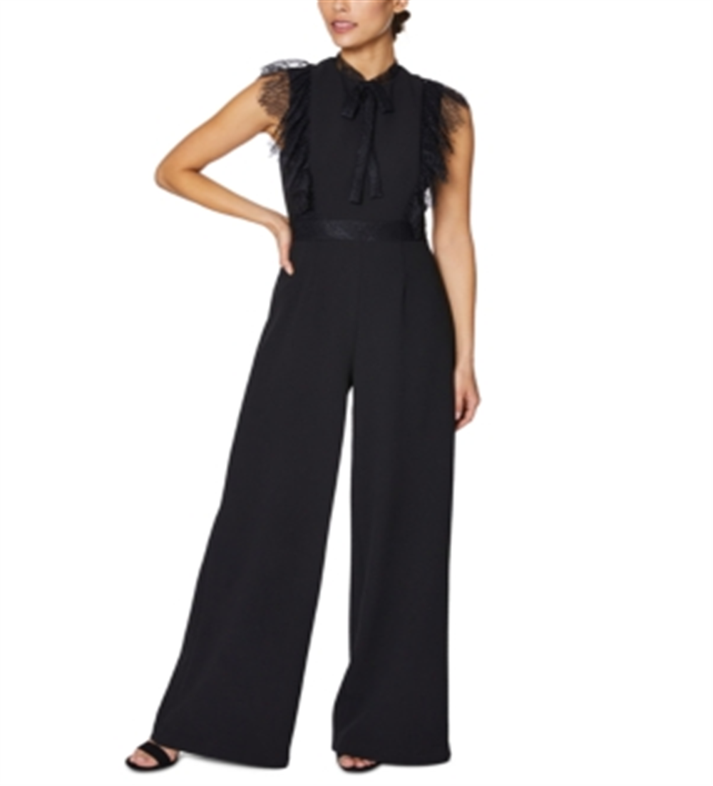 Betsey Johnson Women's Jumpsuit Eyelash Lace Trim Black Size 0 Petite