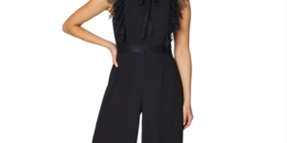 Betsey Johnson Women's Jumpsuit Eyelash Lace Trim Black Size 0 Petite