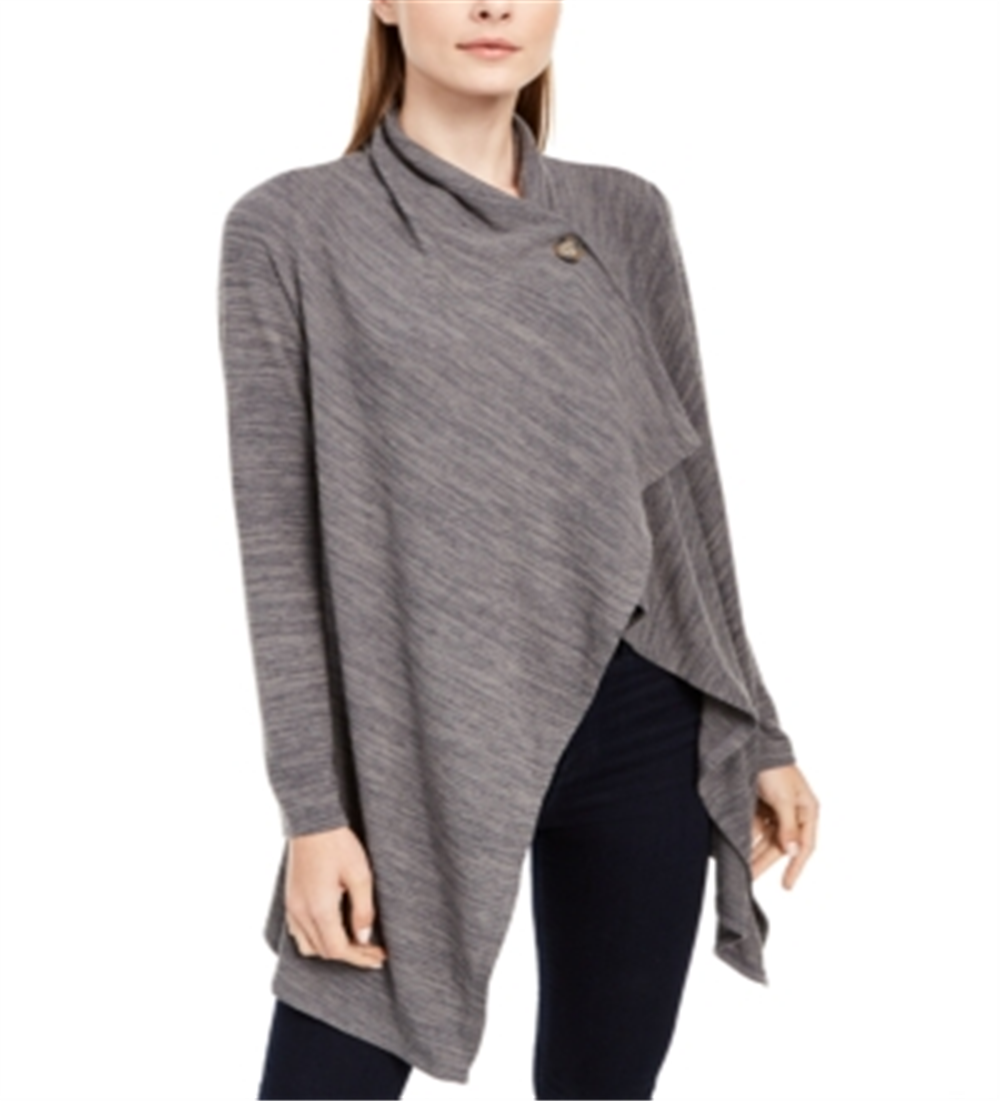 NY Collection Women's Space Dye Asymmetrical Sweater Gray Size Petite Medium