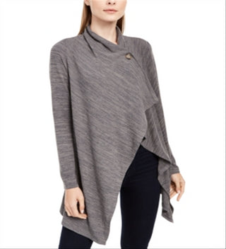NY Collection Women's Space Dye Asymmetrical Sweater Gray Size Petite Medium