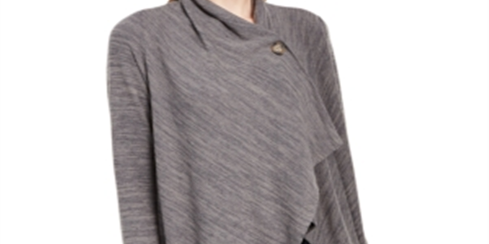 NY Collection Women's Space Dye Asymmetrical Sweater Gray Size Petite Medium