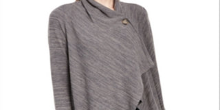 NY Collection Women's Space Dye Asymmetrical Sweater Gray Size Petite Medium