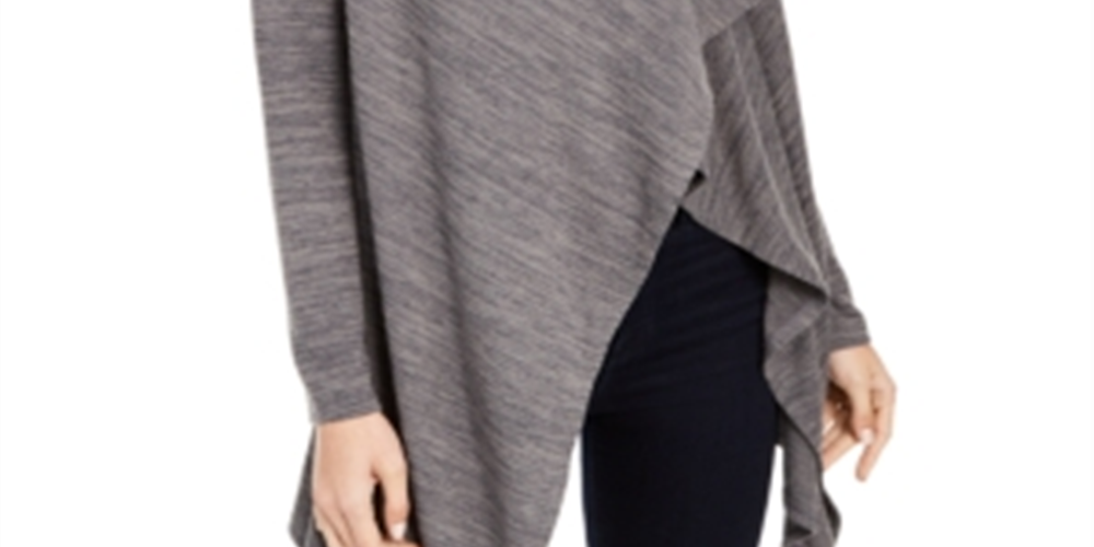 NY Collection Women's Space Dye Asymmetrical Sweater Gray Size Petite Medium