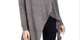 NY Collection Women's Space Dye Asymmetrical Sweater Gray Size Petite Medium