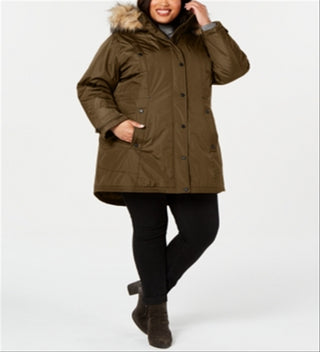 Madden Girl Junior's Hooded Faux Fur Trim Parka Olive  Size M
