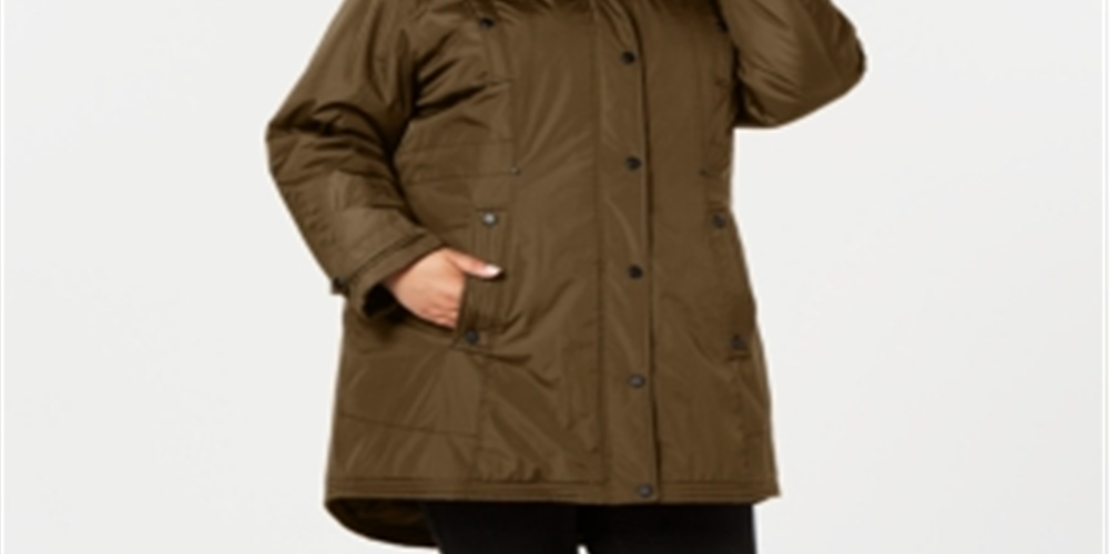 Madden Girl Junior's Hooded Faux Fur Trim Parka Olive  Size M