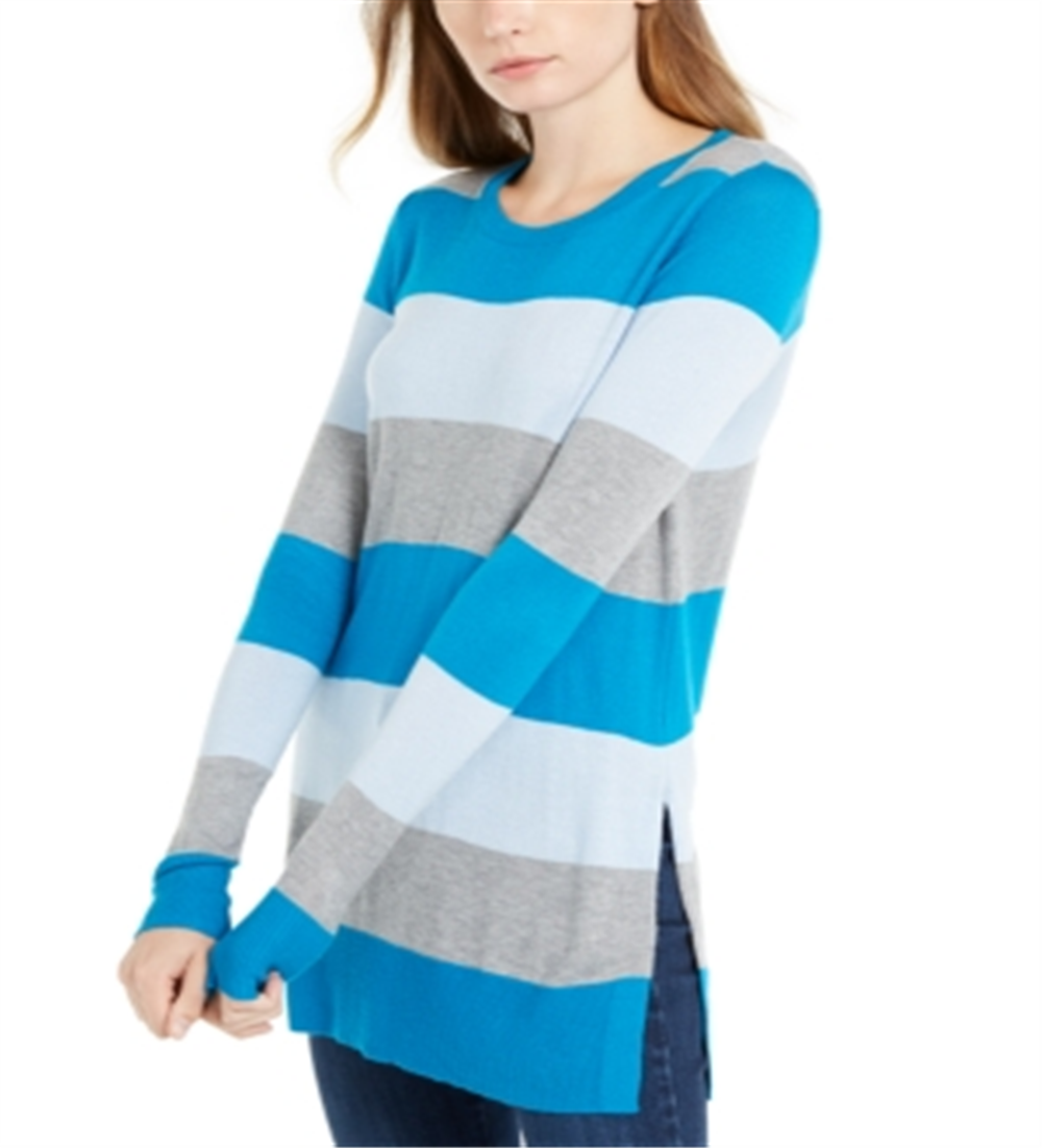 Maison Jules Women's Color Block Long Sleeve Jewel Neck T-Shirt Sweater Green Size Small