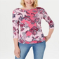 Charter Club Women's Printed Cotton 3/4 Sleeve Top Pink Size XX-Large