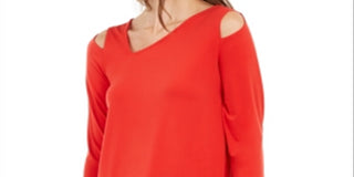 Alfani Women's Cold Shoulder Asymmetrical Top Red Size XX-Large