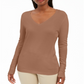 JM Collection Women's Embellished Sleeve V Neck Sweater Brown Size X-Small