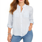 Charter Club Women's Striped Textured Button Down Top Blue Size XX-Large
