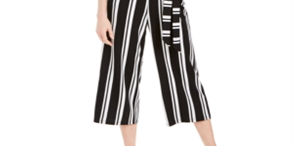 Charter Club Women's Striped Belted Jumpsuit Black Size X-Small