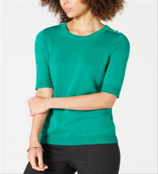 Charter Club Women's Button Shoulder Sweater Green Size X-Large