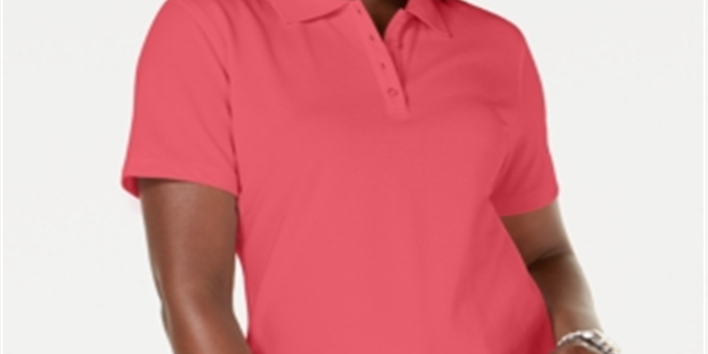 Karen Scott Women's Cotton Polo Shirt Coral Size Small
