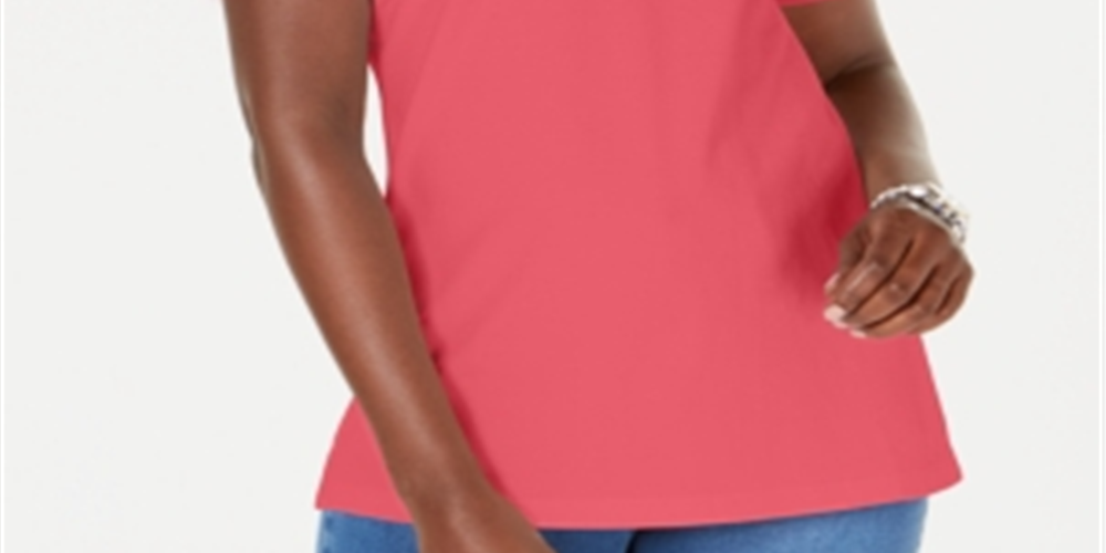 Karen Scott Women's Cotton Polo Shirt Coral Size Small