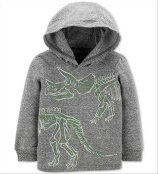 Carter's Toddler Boy's Glow Dinosaur Hooded Snow Yarn Tee Gray Size 2T