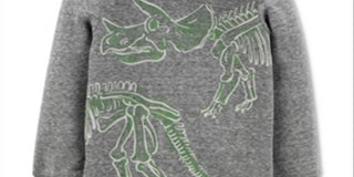 Carter's Toddler Boy's Glow Dinosaur Hooded Snow Yarn Tee Gray Size 2T