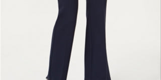 Alfani Women's Faux Leather Trim Wide Leg Trousers Blue Size 8 Petite