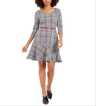 NY Collection Women's Plaid Fit & Flare Dress Black Size Petite Small
