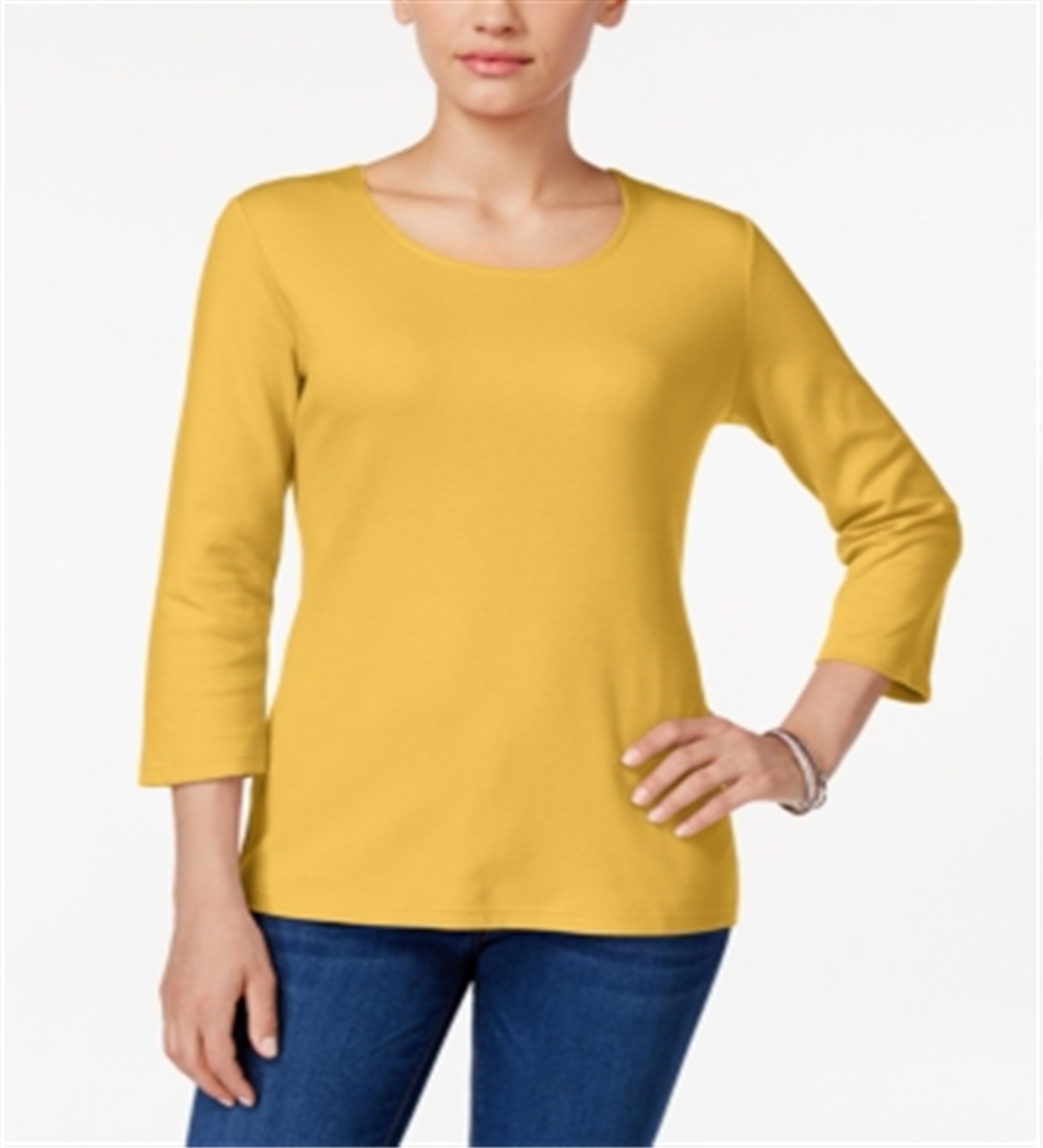 Karen Scott Women's Scoop Neck Top Yellow Size XL