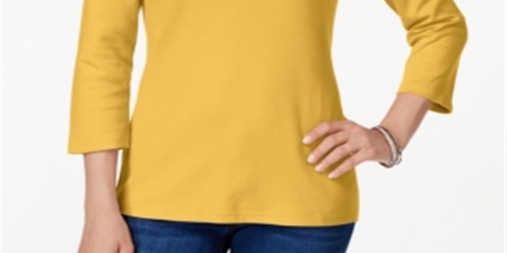Karen Scott Women's Scoop Neck Top Yellow Size XL