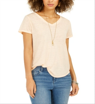 Style & Co Women's V Neck Knit T-Shirt Orange Size Medium