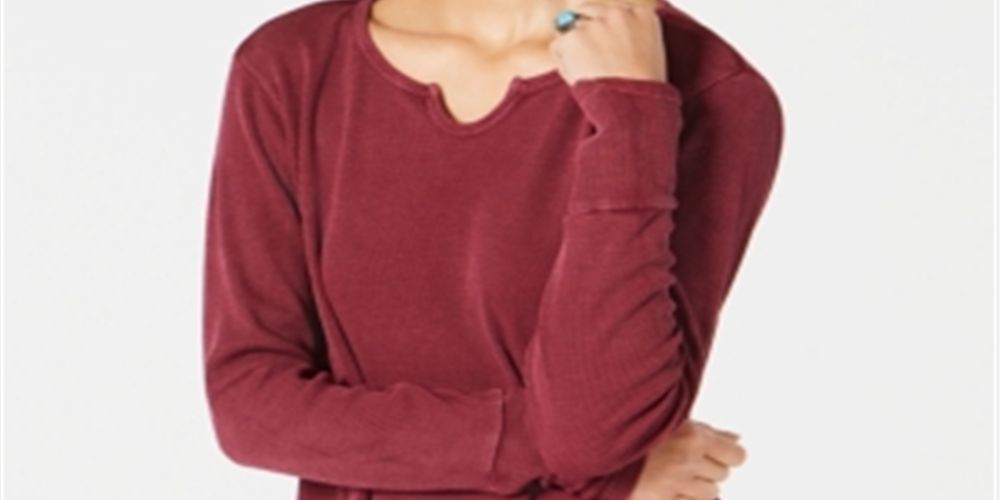 Style & Co Women's Split Neck Cotton Thermal Top Wine Size XX-Large