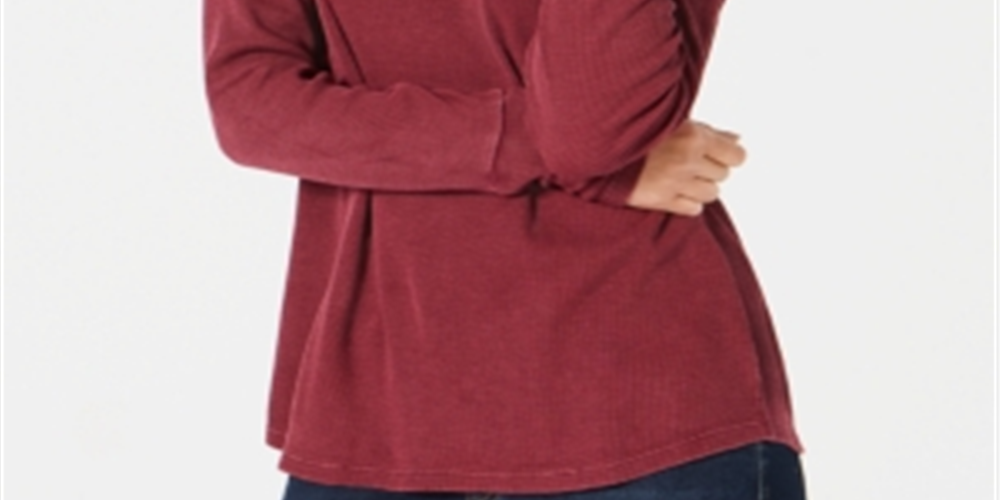 Style & Co Women's Split Neck Cotton Thermal Top Wine Size XX-Large