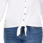 Style & Co Women's Cotton Embroidered Tie Hem Shirt White Size Petite XL